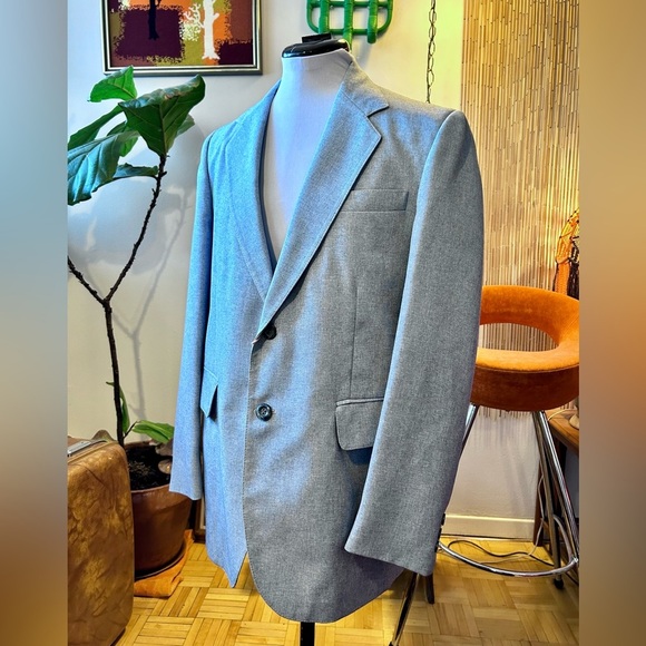 70s Vintage Heather Blue Disco Blazer Suit Jacket - Picture 1 of 6